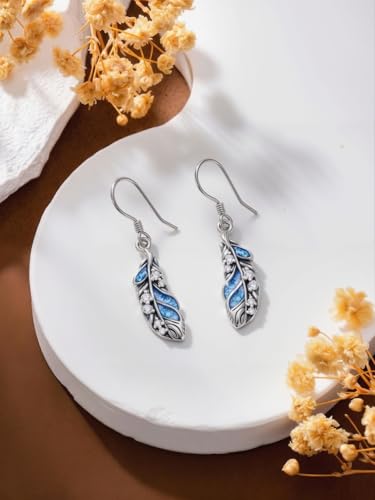 Dorunmo s925 Sterling Silver Western Dangle Drop Earrings Birthday Jewelry Gifts for Women - style: Turquoise Feather