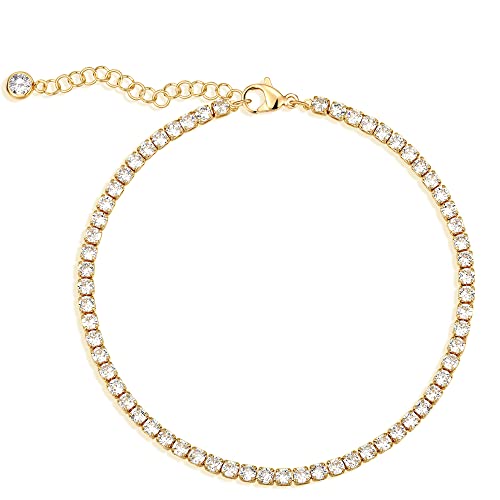 LOYATA Dainty Ankle Bracelet,14K Gold Plated Tiny Bead Anklet Dainty White Cubic Zirconia Cross Tassel Foot Chain Cute Lucky Moon Evil Eye Foot Jewelry Boho Anklets for Women - color: Tennis