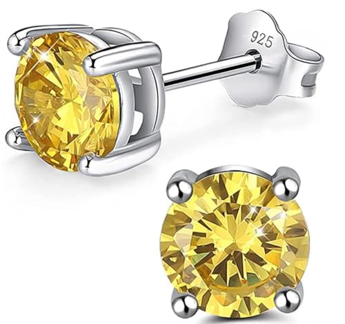 Adabele Authentic Sterling Silver Birthstone Stud Earrings 6mm 8mm Cubic Zirconia Imitation Diamond Gemstone Hypoallergenic Nickel Free Tarnish Resistant Women Fine Jewelry - color: November, size: 6mm/0.84 Carat
