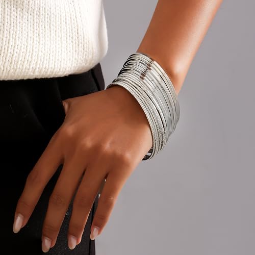 Gold Bangles for Women, 12 Pcs Boho Stackable Bracelets Multi Layer Textured Chunky Bracelets Jewelry Set for Women - color: Style B- 17 pcs silver