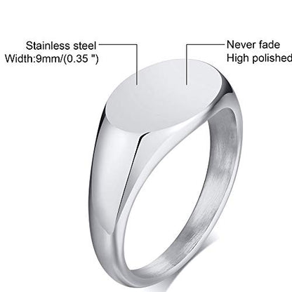 Jude Jewelers Stainless Steel Classical Simple Plain Oval Shape Signet Style Pinky Wedding Statement Promise Anniversary Ring