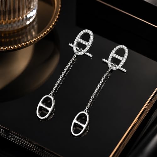 14K Gold CZ Dangle Earrings for Women, Convertible Drop | Detachable chain design with geometric CZ sparkle, hypoallergenic and non-tarnishing. Two styles for elegant everyday wear