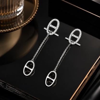 14K Gold CZ Dangle Earrings for Women, Convertible Drop | Detachable chain design with geometric CZ sparkle, hypoallergenic and non-tarnishing. Two styles for elegant everyday wear