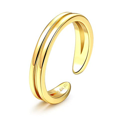 14K Gold Plated Toe Rings for Women | Adjustable Thin Toe Ring, Minimalist Open Band, Summer Beach Foot Jewelry - color: 2 Row Gold