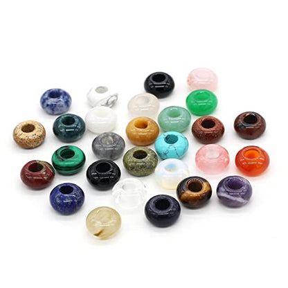 30pcs Natural Semi-Precious Stone Large Hole Loose Beads Abacus Shape Fashionable Opal Amethyst Unakite Rose Quartz Charm Beads for Making Necklace Bracelet - color: 7x14mm
