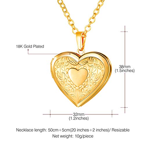 U7 Women Locket Necklace, Heart Photo Lockets Hold Picture, Gift Box Packed | Gold/Silver/Rose Locket Charm, Custom Picture and Engravement Heart Pendant, 20" Chain, Personalized Gift for Mom Wife Friend - color: gold