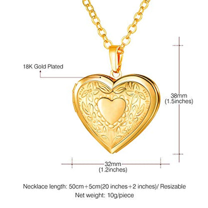 U7 Women Locket Necklace, Heart Photo Lockets Hold Picture, Gift Box Packed | Gold/Silver/Rose Locket Charm, Custom Picture and Engravement Heart Pendant, 20" Chain, Personalized Gift for Mom Wife Friend - color: gold
