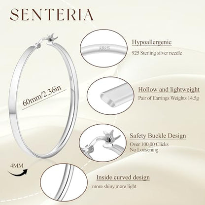 Senteria Lightweight Gold Hoop Earrings for Women 4mm Wide Large Hoop Earrings 14K Real Gold Plated Hypoallergenic Hoops Earring Big Thin Earring Hoops for Women 30/40/50/60/70mm - style: 60mm silver