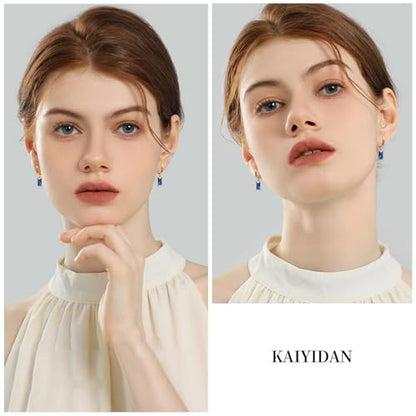 2 Pairs Gold/Silver Hoop Earrings For Women Set Trendy,14K Plated Gold Chunky Huggie Hoop Earings Pack,Oval Twisted Statement Silver Hoops,Fashion Jewelry Gift - color: B13 Sapphire dangle hoops set