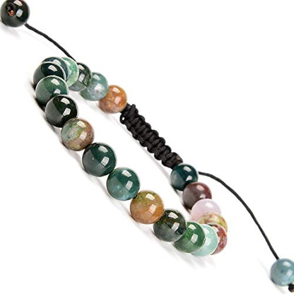 MASSIVE BEADS Natural Healing Power Gemstone Crystal Beads Unisex Adjustable Macrame Bracelets - color: Indian Agate, size: 8mm