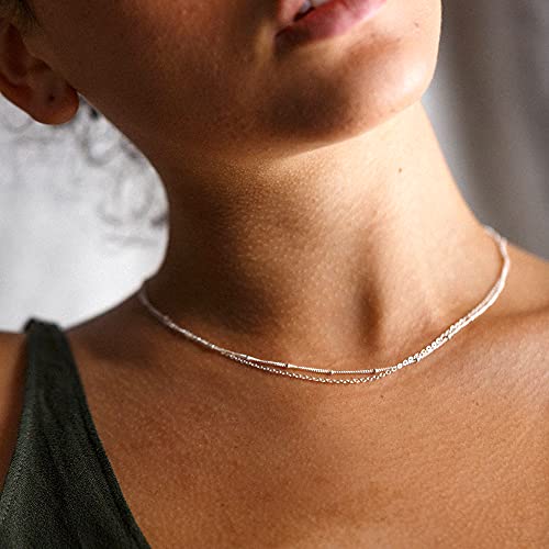 CHESKY 14K Gold Plated Silver Dainty Satellite Choker Necklace for Women | Layered Beaded Chain Necklace, Thin Choker Jewelry, Dainty Gold necklace, Minimalist Trendy Jewelry, Daily Gift for Women - style: Layered Satellite-Silver