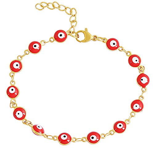 Women's Charm Enamel Evil Eye Protection Link Chain Bracelet - color: Silver,Gold