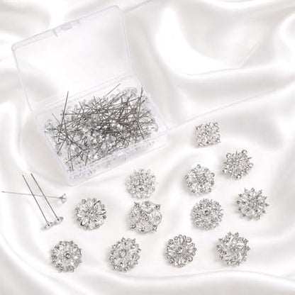 112 Pcs Sliver Crystal Wedding Bouquet Brooches for Women, Rhinestone Flower Brooch Pins Corsage Boutonniere Stick Pins for DIY Wedding Party Bouquets Embellishment Crafts Decor