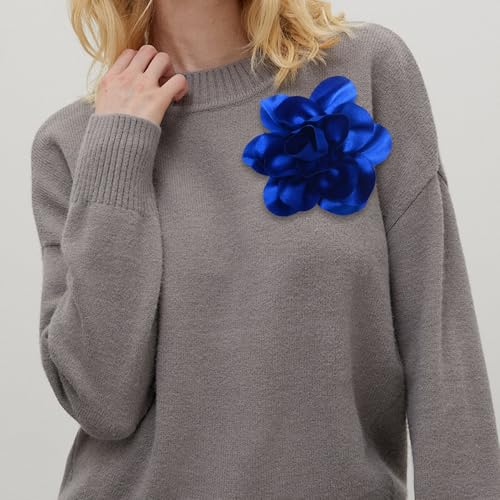 2Pack 6inch Extra Large Satin Brooches Lapel Pins Dainty Elegant Fabric Camellia Rose Flower Brooch Pin for Women Wedding Part Dance Clothes Accessories Jewelry - color: Royalblue