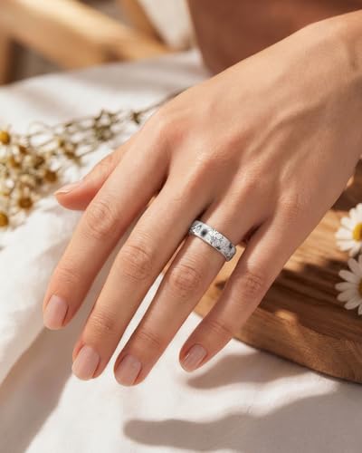 Egnaro Silicone Statement Ring Women, Floral Patterned Rubber Wedding Band | 5.2mm Wide 2mm Thick Printed Style, Inner Arch and Breathable X Grooves for Gym Workout Travel Work Pregnancy Daily Wear
