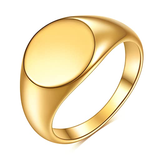 MYNENEY Stainless Steel Round Shape Classical Simple Plain Wedding Engagement Statement Pinky Band Signet Rings for Men Women Size 4-15 - color: Gold