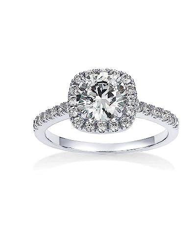 PAVOI 14K Gold Plated Square Halo Engagement Rings | Premium Cubic Zirconia Promise Eternity Ring for Women | Wedding Bands - color: White Gold