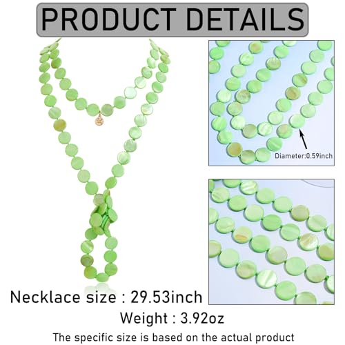 Firstmeet Flat Round Coin Shell Beads Long Knotted Necklace Natural Mother of Pearl Handmade Jewelry For Women - color: Apple Green