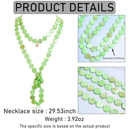 Firstmeet Flat Round Coin Shell Beads Long Knotted Necklace Natural Mother of Pearl Handmade Jewelry For Women - color: Apple Green