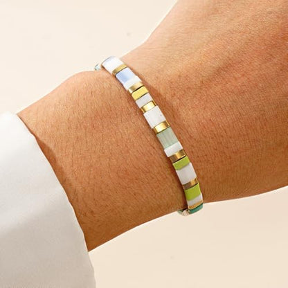 Candy Colorful Tila Flat Beads Bracelets for Women Trendy Unique Friendship Handmade Stackable Christmas Jewelry Gifts - color: lake blue
