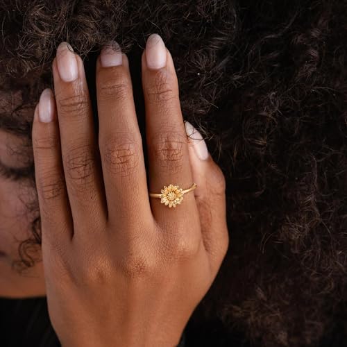 14K Gold Plated Jewelry Set for Women - Birth Flower Daisy Stackable Ring & Cubic Zirconia Hypoallergenic Trendy Jewelry - Ring Size 8