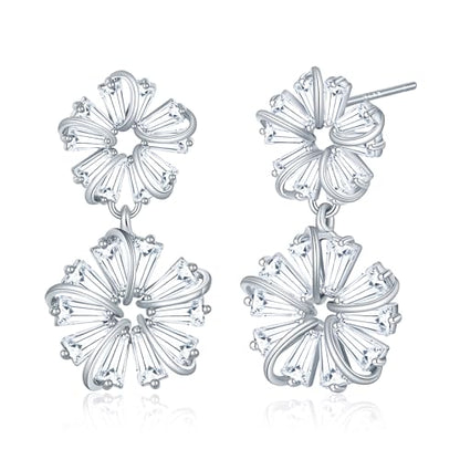 Gemsme Bridal Wedding Earrings for Brides Bridesmaides, 925 Sterling Silver Posts hypoallergenic Cubic Zirconia stud,Drop & Dangle Earrings for Women Jewelry Gifts - color: White - Flower Drop Earrings