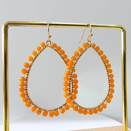 Bohemia Multilayer Stackable Beaded Bracelets Earrings Set Colorful Sparkly Crystal Beaded Stretch Bracelets Teardrop Earrings for Women Men Summer Beach Boho Vacation Jewelry - color: Orange