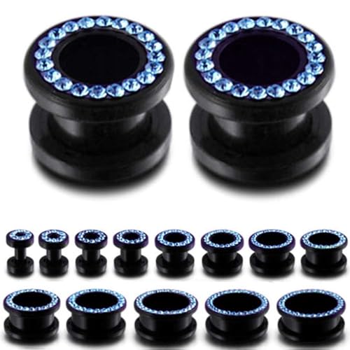 (1 Pair ONLY) Acrylic Flesh Tunnel With Cubic Zirconia Gemstone Gauge Earring Ear Piercing available size 8g (3mm) to 15/16" (24mm) - color: M09, size: 6g = 4mm