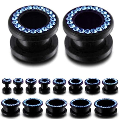 (1 Pair ONLY) Acrylic Flesh Tunnel With Cubic Zirconia Gemstone Gauge Earring Ear Piercing available size 8g (3mm) to 15/16" (24mm) - color: M09, size: 5/8 = 16mm
