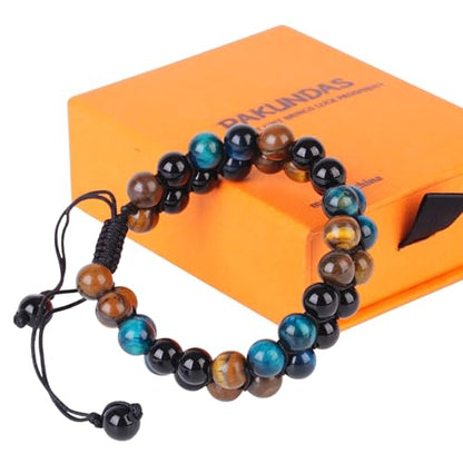 Triple Protection Bracelet,Bracelets for Men Women, Natural Tiger Eye Jewelry Stone Hematite and Blue Stone Hematite 8mm Crystal Bracelet - Adjustable Size with Premium Gift-Box - color: Black-Brown-Blue