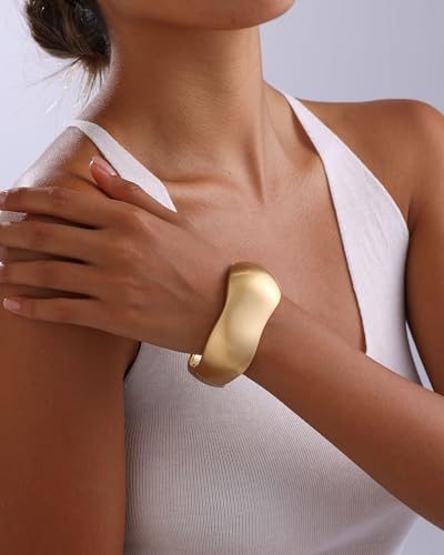Bangle Bracelets for Women | 14K Gold Plated Trendy Wide Bracelets | Hinged Arm Cuff Bangles Chunky Bracelet for Women - color: Style C-Matte Gold Plated Bangles