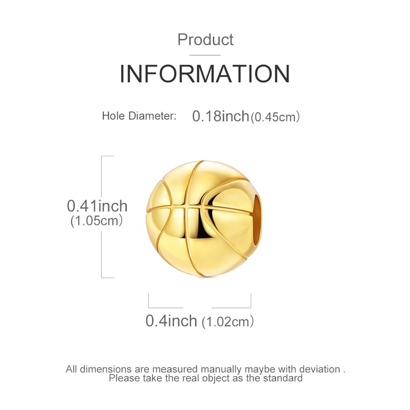 925 Sterling Silver Charms for Bracelets and Necklaces Beads Jewelry Charms for Women - color: Gold Basketball Charm