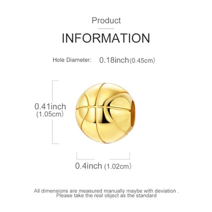 925 Sterling Silver Charms for Bracelets and Necklaces Beads Jewelry Charms for Women - color: Gold Basketball Charm