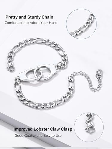 PROSTEEL Trendy Handcuffs Design/Customize Words Ankle Bracelet For Women, 316L Stainless Steel Anklets Silver/Gold/Black Tone, Hypoallergenic, Come with Box - style: 01 Handcuffs Anklet(8.5"-10.5")-Elegant Silver