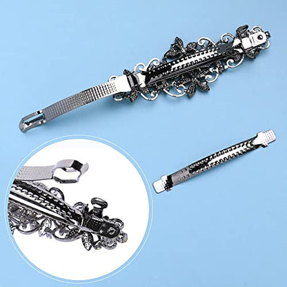 Flower Rhinestone Hair Barrettes for Women Fine Hair Glitter Sparkle Fancy Hair Clips for Women And Girls Elegant Pearl Barrettes (Black&Gray) - color: Black&Gray