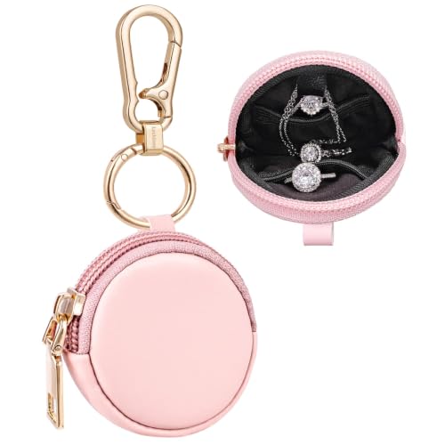 LUCKINEE Ring Holder Keychain, Travel Ring Case Ring Holder Pouch for Women | Small Jewelry Ring Pouch Keychain, Portable Ring Earring Stud Necklace Storage Case, Great for Linking on Purse or Belt Loops - color: Pink