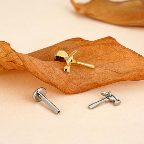 FINE4U 1PC ASTM F136 Titanium Internally Threaded Piercing Jewelry Stud 16G 6mm 8mm for Helix, Tragus, Conch, Flat - color: Hammer - Tit