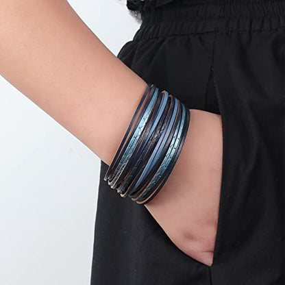 hotoo Leather Wrap Bracelet for Women - color: Dark Blue Leather Bracelets