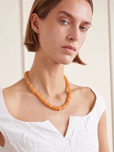 Gemstone Beaded Necklace for Women Colorful Natural Stone Freshwater Pearl Surfer Beach Rainbow Necklace Jewelry Gift - color: Orange