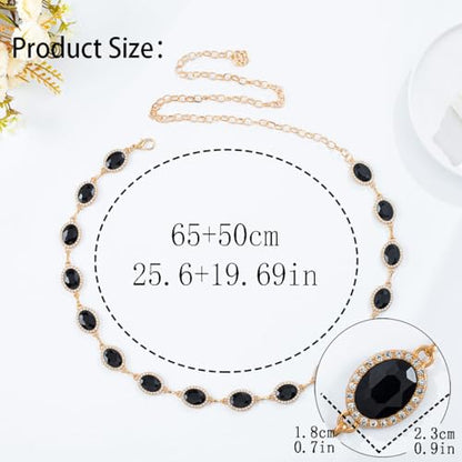 Red Rhinestone waist chain for Women Western Belt Golden Jewelry Chain - color: Black