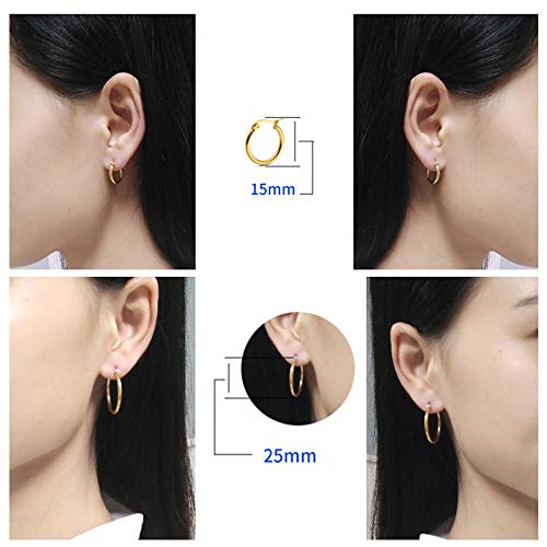 4 Pairs Stainless Steel Round Hoop Cute Huggie Earrings For Women Small Hoop Earring Set(10mm,15mm,20mm,25mm) - color: Silver Tone-4Pairs
