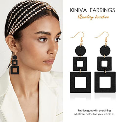 KINIVA Leather Dangle Earrings for Women Trendy, Lightweight Leaf Circle Lightning Earrings Drop, Jewelry Gifts for Women - color: 38 Black
