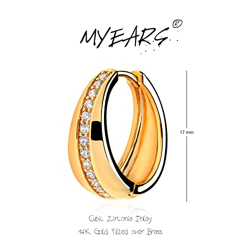 Women Gold Earrings Huggie Hoop Cubic Zirconia 14K Gold Plated Small Simple Hypoallergenic Everyday Jewelry - style: Band