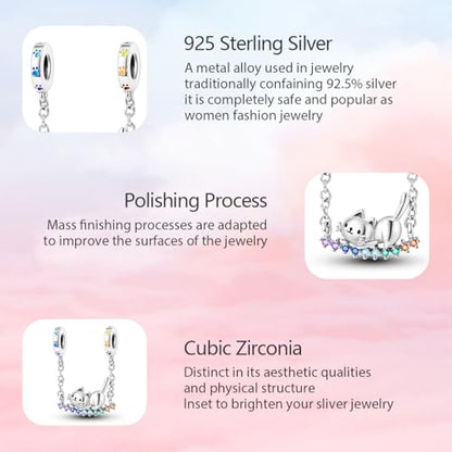 925 Sterling Silver Charms for Bracelets and Necklaces Lipstick and Perfume High Heels Dangle Pendants Heart Butterfly Bead Charms Halloween Christmas Gift for Womens - style: Cat Safety Chain