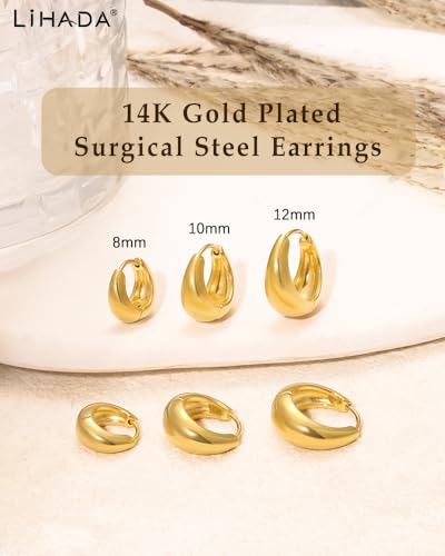 Surgical Steel Small Gold Huggie Hoop Earrings for Women Hypoallergenic - color: 14K Gold Plated