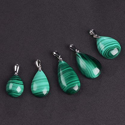 iSTONE 925 Sterling Silver Natural Crytral for Womens Pendant Necklace, Gemstone Birthstone with 17.8" Silver Chain Ladies - color: Malachite 1