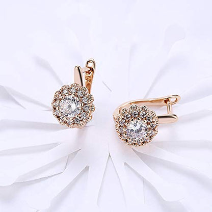 14K Rose Gold Plated Three Row Cubic Zirconia Small Huggie Hoop Earrings Fashion Jewelry for Men Women - color: yellow