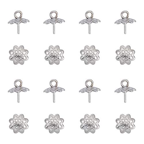 UNICRAFTALE 100pcs Stainless Steel Screw Eye Pin Peg Bails Cup Pearl Peg Bails Pin Pendants Small Pin Eye Screws Connectors Pendants Clasps Hooks for Half Drilled Beads Jewelry Earring Making 8mm Long - color: Stainless Steel Color-Flower