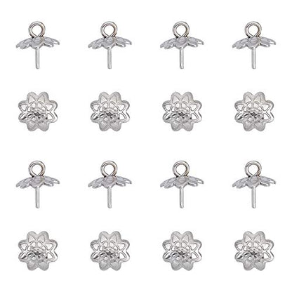 UNICRAFTALE 100pcs Stainless Steel Screw Eye Pin Peg Bails Cup Pearl Peg Bails Pin Pendants Small Pin Eye Screws Connectors Pendants Clasps Hooks for Half Drilled Beads Jewelry Earring Making 8mm Long - color: Stainless Steel Color-Flower