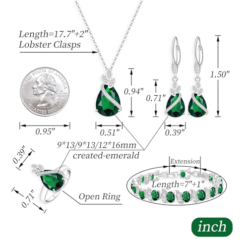 GZWHD Jewelry Set for Women CZ Earrings Necklace Ring Bracelet Set Prom Party Wedding Jewelry Gift for Mother Friend Wife - color: A-Green
